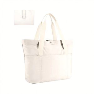 Sac fourre-tout en coton avec logo personnalisé, grande poche zippée, sac à bandoulière promotionnel - Product Image 2