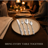 Ensemble de couverts classiques en acier inoxydable 410, écologiques, avec poignée grue sablée et finition polie miroir, 4 pièces, pour restaurant