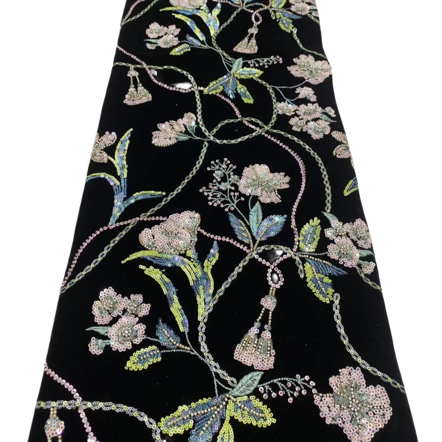 New Velvet Bottom Embroidery Beads Colorful Sequin Embroidery Coat Women's Skirt Coat Evening Dress Bead Embroidery Fabric