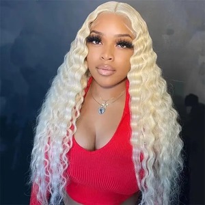 180% densità cruda vergine brasiliana capelli peruviani 613 <span class=keywords><strong>bionda</strong></span> onda profonda Hd trasparente pizzo frontale capelli umani parrucche per la vendita - Product Image 1