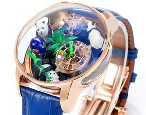Reloj Mecánico Automático de Alta Gama con Movimiento Tourbillon, Correa Azul y Diseño con Grabado Panda - Product Image 3