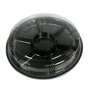 صينية طعام فاخرة ذهبية للمناسبات، صينية تقديم بالجملة من البلاستيك الغذائي PET بـ 7 أقسام للفواكه والوجبات الخفيفة مع غطاء شفاف - Product Image 3