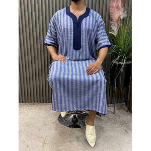 Thobe en coton pour homme, de qualité supérieure, à rayures, respirant, décontracté, traditionnel, kaftan islamique, nouveau modèle - Product Image 3