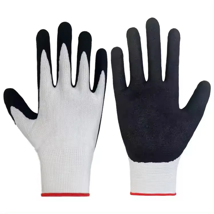Sarung tangan rumah tangga busa nitril 2024 pink, sarung tangan keselamatan kain nilon putih aman untuk bekerja