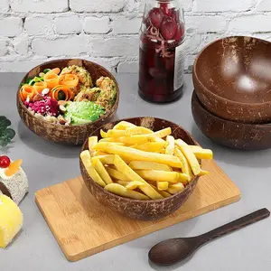 ECO friendly high quality wood bowls for candles handmade organic salad coconut shell with spoons