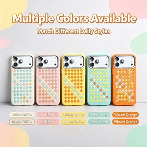 Étui robuste <span class=keywords><strong>en</strong></span> métal diamanté pour iPhone 18 Pro, <span class=keywords><strong>coque</strong></span> de protection magnétique <span class=keywords><strong>en</strong></span> <span class=keywords><strong>cuir</strong></span> tressé à la main <span class=keywords><strong>avec</strong></span> bouton d'action intelligent IA - Product Image 1