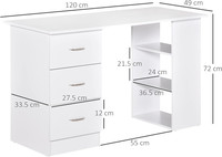 Bureau d'ordinateur avec 3 tiroirs et 3 étagères Bureau d'étude en bois pour enfants pour chambre à coucher et bureau