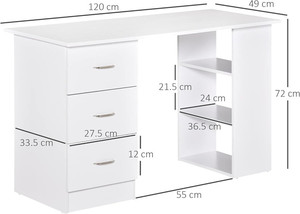 Computer <strong>Desk</strong> with 3 Drawers and 3 <strong>Shelves</strong> Wooden Kids Study <strong>Desk</strong> for Bedroom and Office - Product Image 6