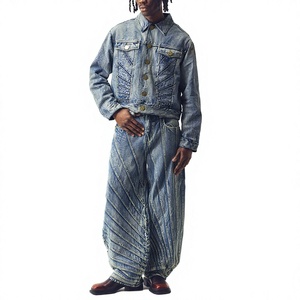 Custom Vintage Denim Sets Acid Washed Denim Jacket Baggy Jeans Jacket Set Breathable Eco-Friendly Cotton Luxury Unisex Denim - Product Image 1