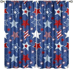 Rideaux du 4 juillet, étoiles patriotiques, rouge, blanc, bleu, draperies pour la fête de l'Indépendance, chambre à coucher, salon, décoration de fenêtre, 2 panneaux - Product Image 1