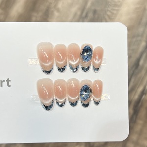 Ensemble de faux <span class=keywords><strong>ongles</strong></span> carrés courts en ABS à motif amande, style stiletto, avec délicates pointes françaises <span class=keywords><strong>pour</strong></span> femmes et adolescentes, application facile - Product Image 2