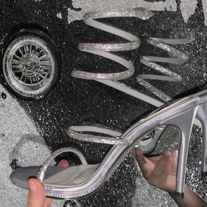 Sandalias de tacón fino con diseño de serpiente de cristal de lujo para mujer, transpirables, de verano 2025, con punta abierta, tacones altos, zapatos de novia para boda - Product Image 3