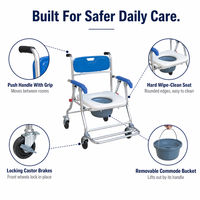 Fauteuil roulant léger en aluminium avec dossier bleu, accoudoirs amovibles et cuvette pour personnes âgées et handicapées, soins de bain