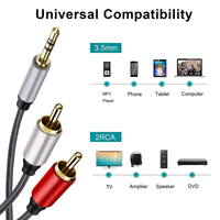 3,5 mm TRS Erkek - Çift 2RCA Erkek Koaksiyel Bükümlü Çift Kablo, Altın Kaplama Konnektörler ve PVC Kılıf ile Cep Telefonu Hoparlörü Kullanımı için