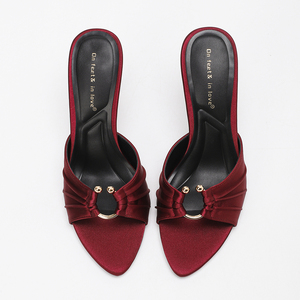 Mules élégantes en satin <span class=keywords><strong>bordeaux</strong></span> à talons aiguilles pour femme – Chaussures d'été et d'automne à enfiler, à <span class=keywords><strong>talon</strong></span> ouvert, doublure en PU, idéales pour mariage, soirée et cérémonie - Product Image 6