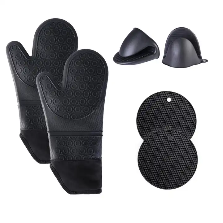 Heat Resistant Silicone Oven Mittens with Mini Oven Gloves and Hot