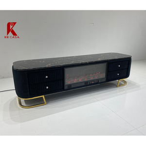Cheminée électrique moderne avec support TV en marbre et pieds en acier inoxydable, foyer LED intégré - Product Image 3