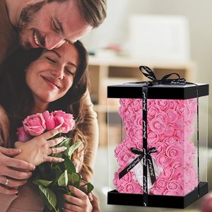 Cute Artificial Teddy Bear <b>Rose</b> Foam Flower Design-Valentine's Day Mother's Day Anniversary Birthday Gift 10-Inch <b>Clear</b> Gift Box - Product Image 4