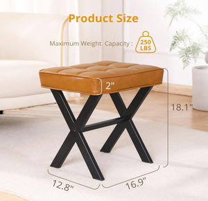 Taburete Moderno Tapizado Cuadrado de Cuero PU con Patas en X de Metal Negro, Banco Otomano Acolchado para Dormitorio, Sala de Maquillaje o Vestidor - Product Image 5