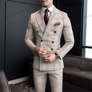 Pabrik pakaian di Cina pria berkancing dua baris setelan pria kotak-kotak bisnis Formal pesta klasik <span class=keywords><strong>Blazer</strong></span> - Product Image 5