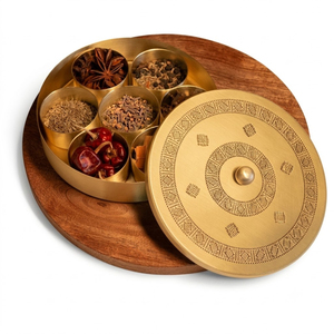 Wholesale Handcrafted Brass Spice <b>Box</b> With Mandala Etched Lid Premium Indian Masala Dabba Kitchen Organizer Container On Sale - Product Image 4