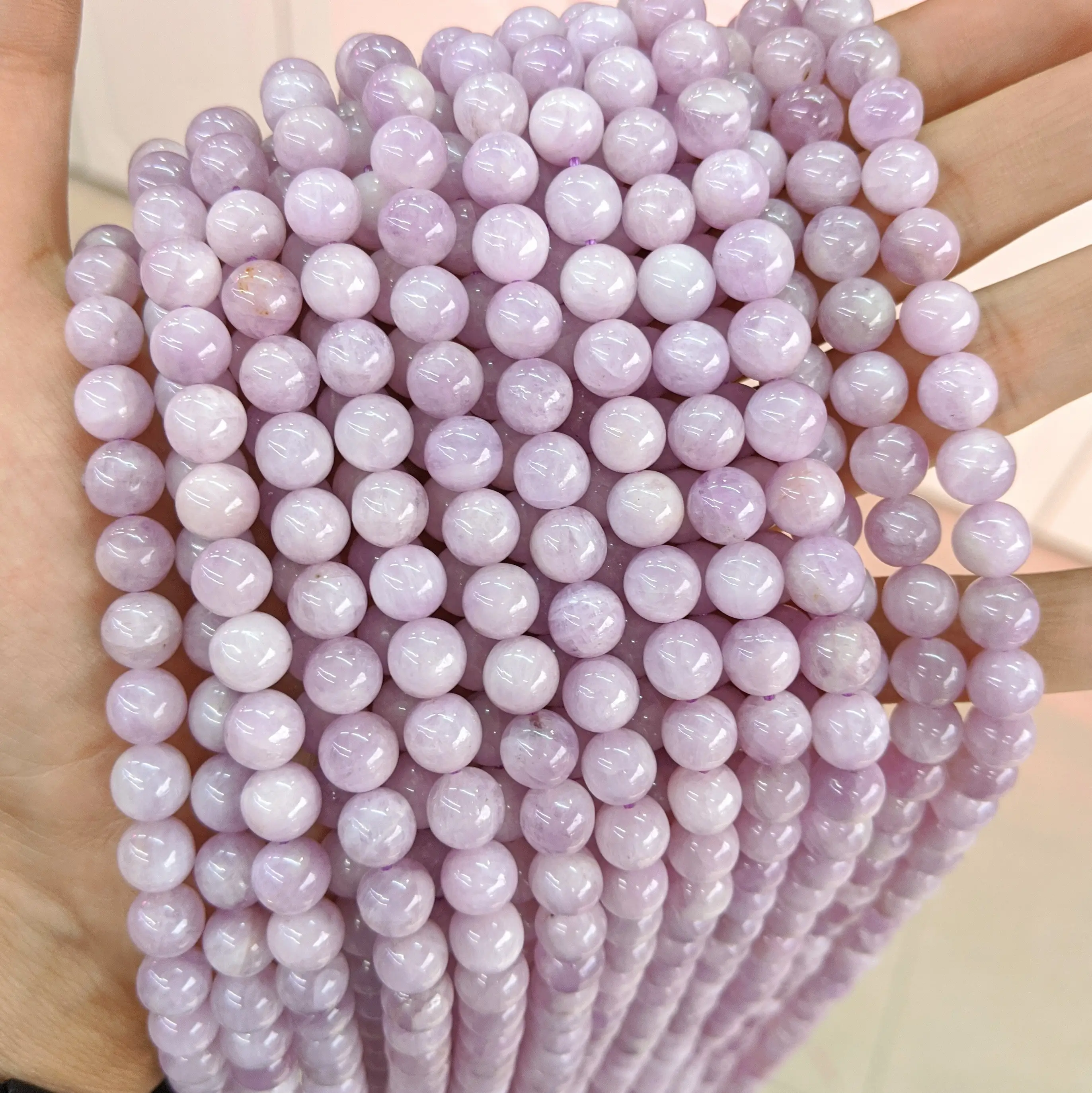 Piedra Natural de piedras preciosas de alta calidad suelto redondo liso de hilo rosa púrpura Kunzite