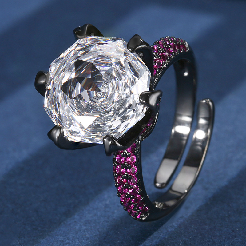 Bague ouverte en or noir et diamants blancs