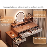 Ensemble de table de maquillage LED avec miroir, bureau de toilette en bois avec tiroirs de rangement et armoire latérale pour meubles de maison