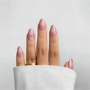 สติ๊กเกอร์ติดเล็บเจลแบบไม่ต้องใช้ยูวี ติดทนนาน 14 วัน สีชมพูอ่อนลายดอกไม้ ประดับกลิตเตอร์ ไม่หลุดลอก - Product Image 2