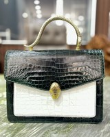 Sac à main en cuir de crocodile véritable personnalisé pour femmes avec logo privé 26x19x9 cm fermeture à bouton à deux poignées