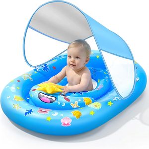 Flotador de Piscina para Bebés con Diseño de Animales Marinos Azules, con Toldo Removible y Asiento de Seguridad Ajustable - Product Image 1