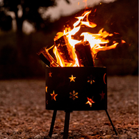Grille de barbecue ronde en fer robuste avec découpes cerf, lune, étoile et flocon de neige pour foyer extérieur, patio et jardin