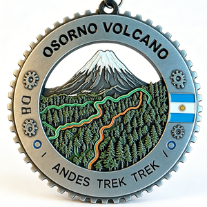 Médaille de randonnée Osorno Andes plaquée argent en alliage de zinc, souvenir de voyage circulaire, impression en émail dur en relief - Product Image 4
