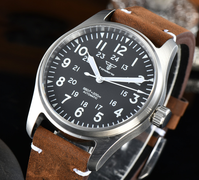 Luxury Pilot Style Tandorio Japan NH35 Movement Luminous Sapphire Glass 200m Waterproof Leather Strap Men Dive Watch