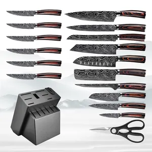 Konoll 16-Piece cao cấp Nhà bếp dao thiết lập với Khối Gỗ Nhà Bếp dao kéo thiết lập với dao mài & 8 bít tết dao
