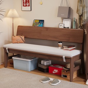 Solid Wood Bench With Backrest Upholstered Nordic Style Long Stool For Home Shoe Changing <b>Storage</b> <b>Seat</b> - Product Image 2