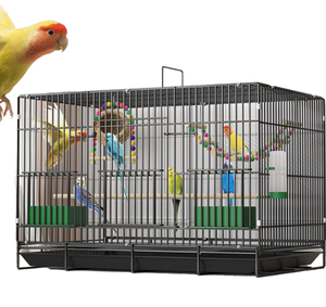 Cage à oiseaux pour oiseaux métalliques inseparables, deux perchoirs, plateau amovible, plastique noir solide, fermeture coulissante horizontale pour petits oiseaux - Product Image 1