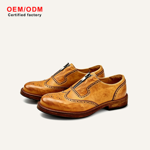 Zapatos Brogue de Lujo con Cremallera Central, de Cuero de Caballo, con Puntera Wingtip, Color Cognac Antiguo, Estilo Vintage, con Construcción Goodyear Welted, Diseño Dark Academia - Product Image 1