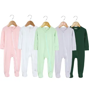 Bambou bébé barboteuse double fermeture éclair impression personnalisée vêtements nouveau-né infantile pyjamas bambou bébé vêtements bébé barboteuses en gros