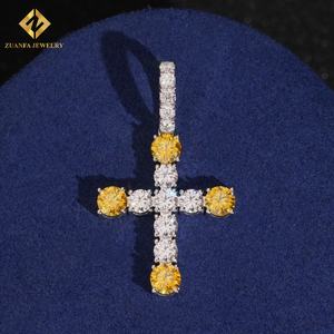 Nuevo Producto: Collar con Colgante de Cruz de Moissanita Amarilla, Estilo Hip Hop, con Incrustaciones de Moissanita VVS, Plata de Ley 925, Certificado GRA - Product Image 6