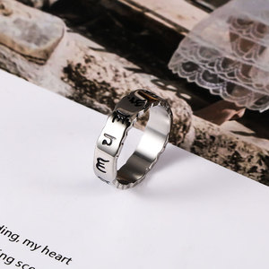 Men's Vintage <b>Titanium</b> Steel <b>Ring</b> Six Syllable Mantra Sanskrit Hollow Out <b>Ring</b> SA909 - Product Image 3
