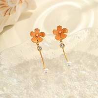 Vente en gros d'émail coloré fleur perle frange ensemble de bijoux hypoallergénique en acier inoxydable boucle d'oreille anneau ouvert accessoire assorti