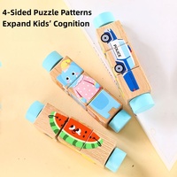 Jouet éducatif en bois à thème animaux et fruits, puzzle rotatif à 4 faces pour enfants, stimule la cognition