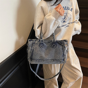 Nuova Borsa Trendy da <span class=keywords><strong>Donna</strong></span> di <span class=keywords><strong>Grande</strong></span> Capacità, Borsa a Tracolla Portatile Quotidiana, Borsa Casual in Denim con Cerniera per Donne - Product Image 4