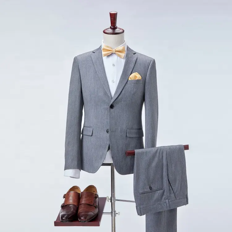 High quality tailor made light gray slim fit men business suit 3 piece suit