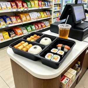 Barquette alimentaire rectangulaire jetable en plastique à <span class=keywords><strong>4</strong></span> <span class=keywords><strong>compartiments</strong></span>, recyclable, pour viande fraîche et plats préparés – Vente en gros à chaud - Product Image 6