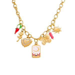 Collar de Acero Inoxidable DIY con Dijes de Corazón, Mariposa, Sol y Luna, Cadena de Clavícula Chapada en Oro de 18K, Joyería para Mujer, Regalo - Product Image 5