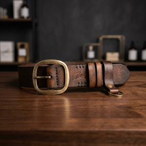 Ceinture unisexe en cuir véritable de vachette faite à la main avec boucle ardillon carrée en acier, écologique, robuste, personnalisable avec logo imprimé, motif serpent antique BS - Product Image 1