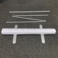 Support de bannière publicitaire rétractable et réglable en aluminium argenté, 80x200cm, léger, portable, avec pieds en plastique