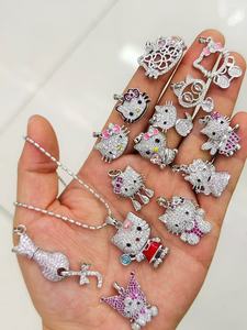 Liontin Kucing Kecil Berlapis Emas <span class=keywords><strong>Custom</strong></span> dengan Batu CZ, Aksesoris Hewan Kartun untuk Kalung, Grosir Perhiasan - Product Image 2